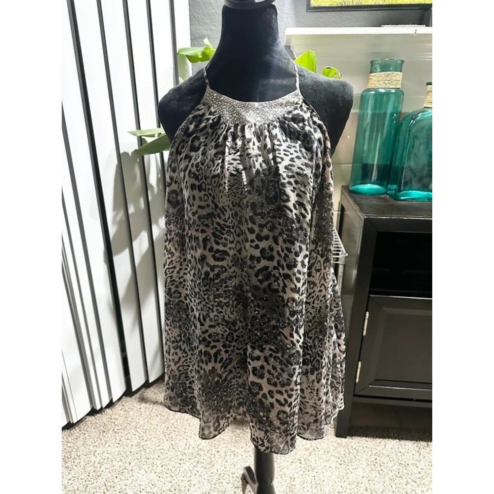 Victoria Secret Sz L Leopard Print Grey Black Halter Backless Lingerie Set